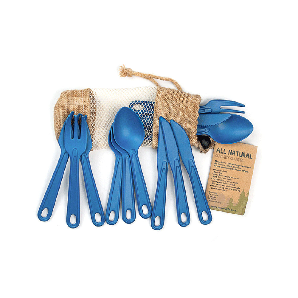 Eco Soulife All Outdoors Camping Reusable Cutlery Cluster (12 Pieces) — Natural Navy