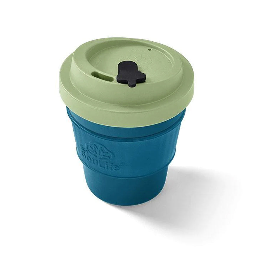 Eco Soulife Biodegradable Travel Mug 355ml Bio Sip Cup Turquoise w/ Lime Lid
