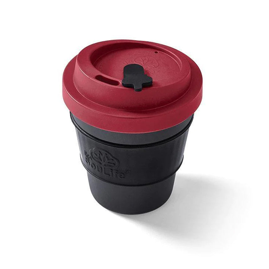 Eco Soulife Biodegradable Travel Mug 355ml Bio Sip Cup Dark Grey w/ Red Lid — image 2
