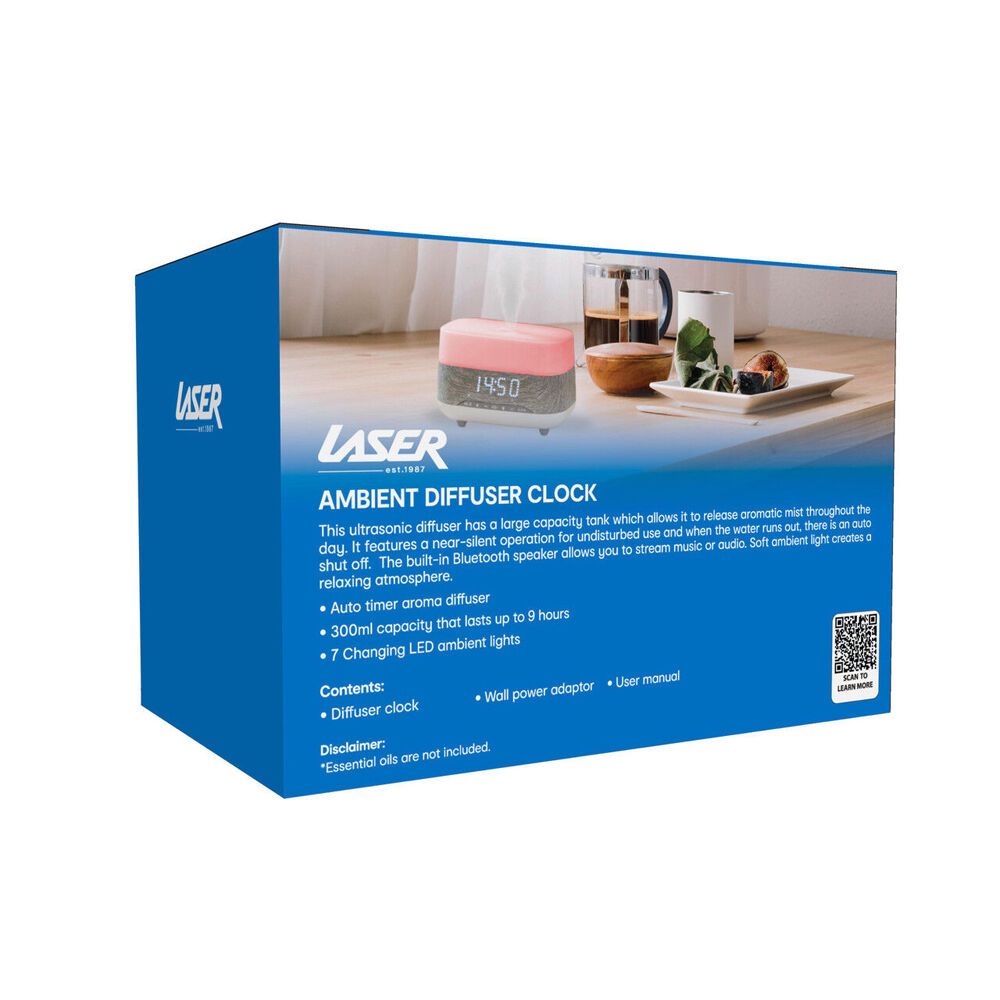 Laser 18.5cm Ambient Diffuser Clock Radio w/ Bluetooth Speaker & LED Light — image 4