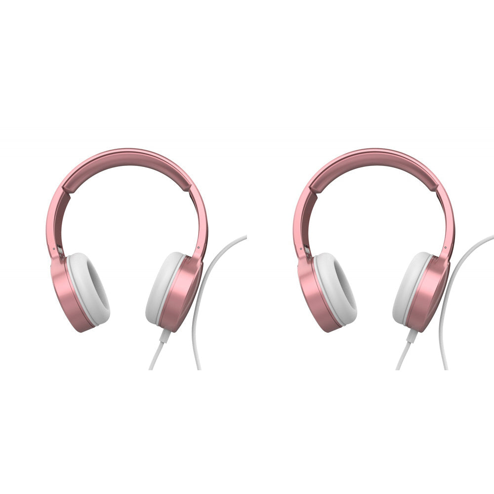 Laser Wired Folding 3.5mm Aux Over-Ear Headphone Headset For Phones Rose Gold (2 Pack)