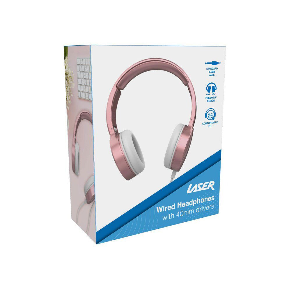 Laser Wired Folding 3.5mm Aux Over-Ear Headphones Headset For Phones Rose Gold — image 3