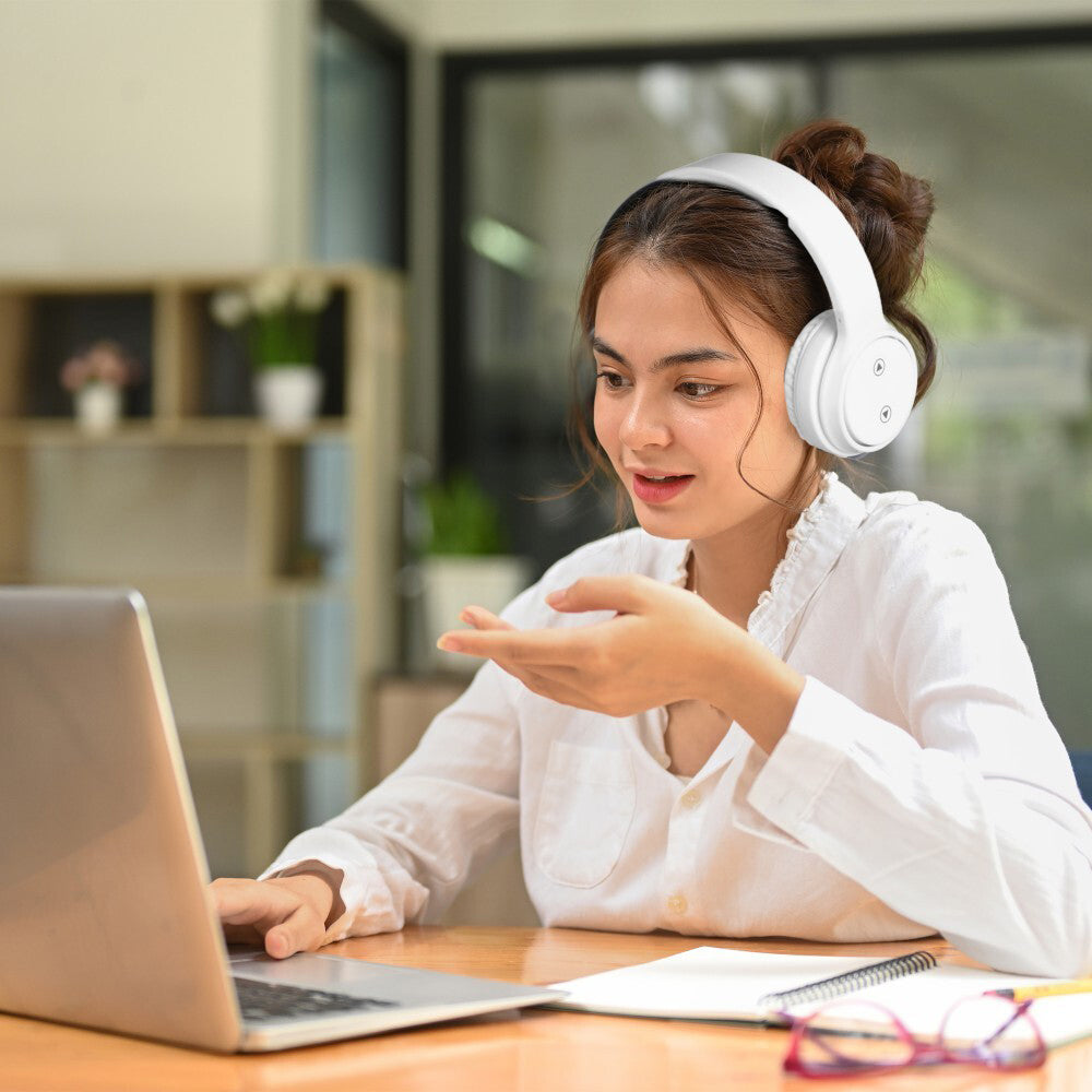 Laser Foldable Wireless Bluetooth Headphones Over-Ear Headset w/Mic Bright White — image 2