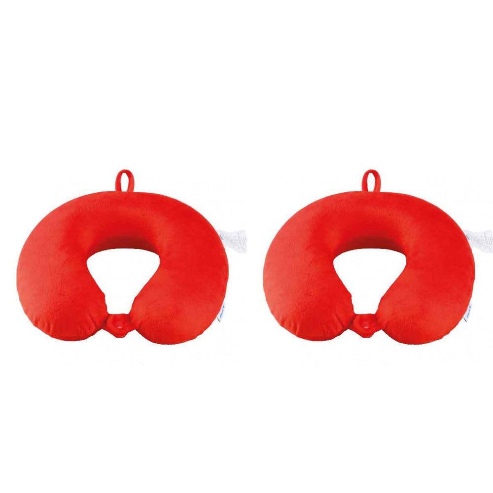 Laser Memory Foam Neck Travel Pillow Sleeping Support w/ Washable Cover Red (2 Pack)