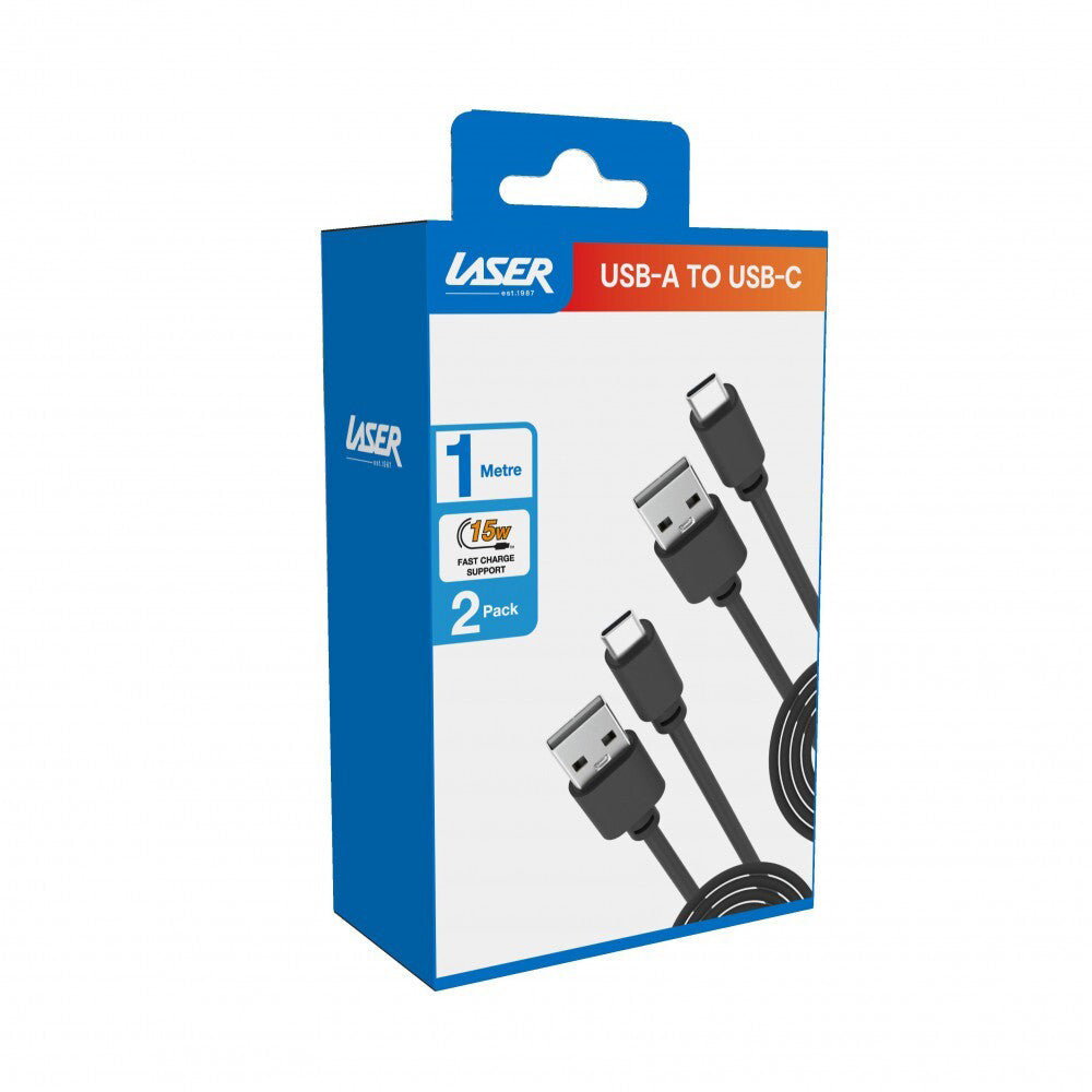 Laser 2PK Laser USB-A to USB-C Fast Charging Data Sync Cable Connector Cord 1m BLK (2 Pack) — image 2