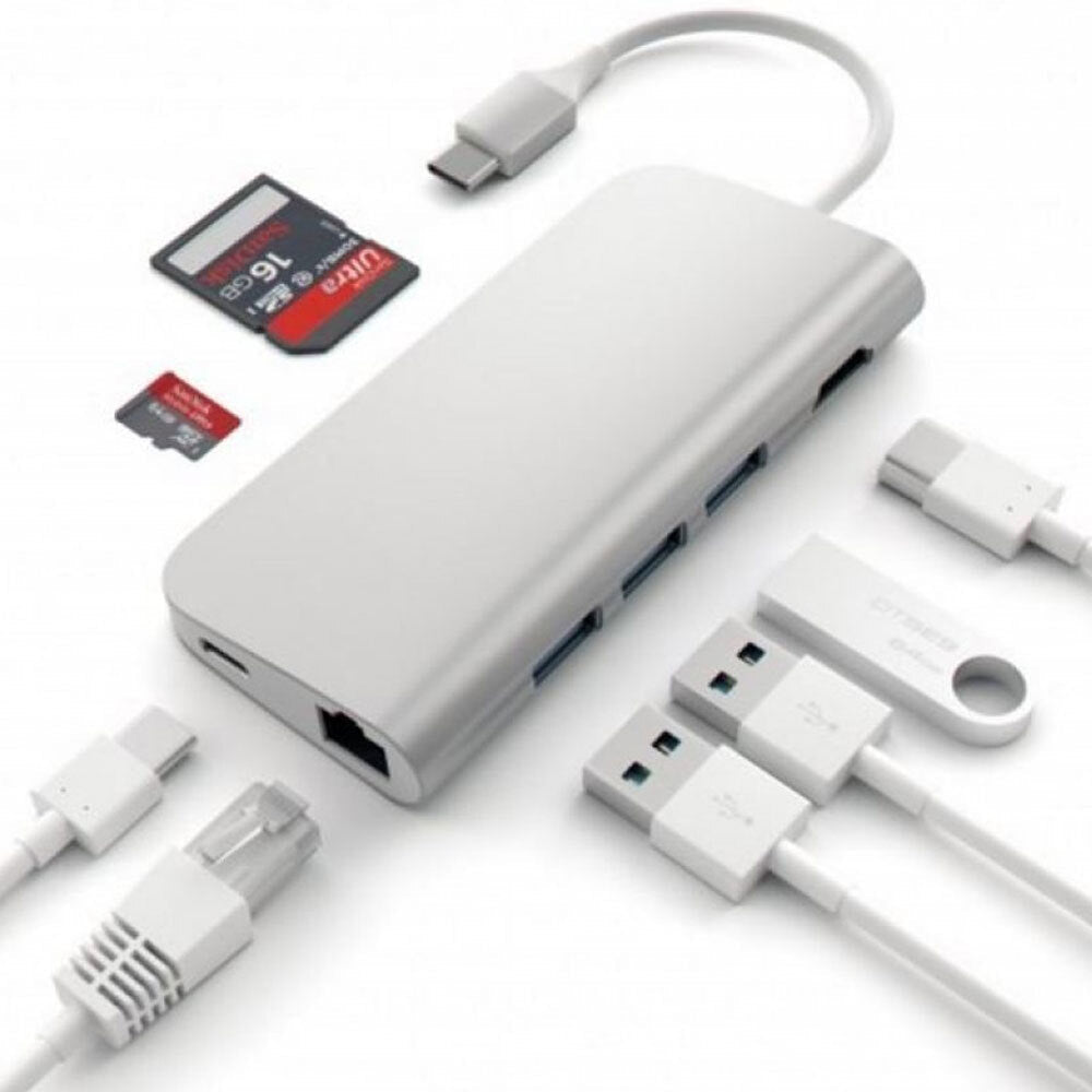 Laser USB Type C to USB-3.0 USB-C Micro/SD Card Reader/HDMI w/ Ethernet Silver — image 2
