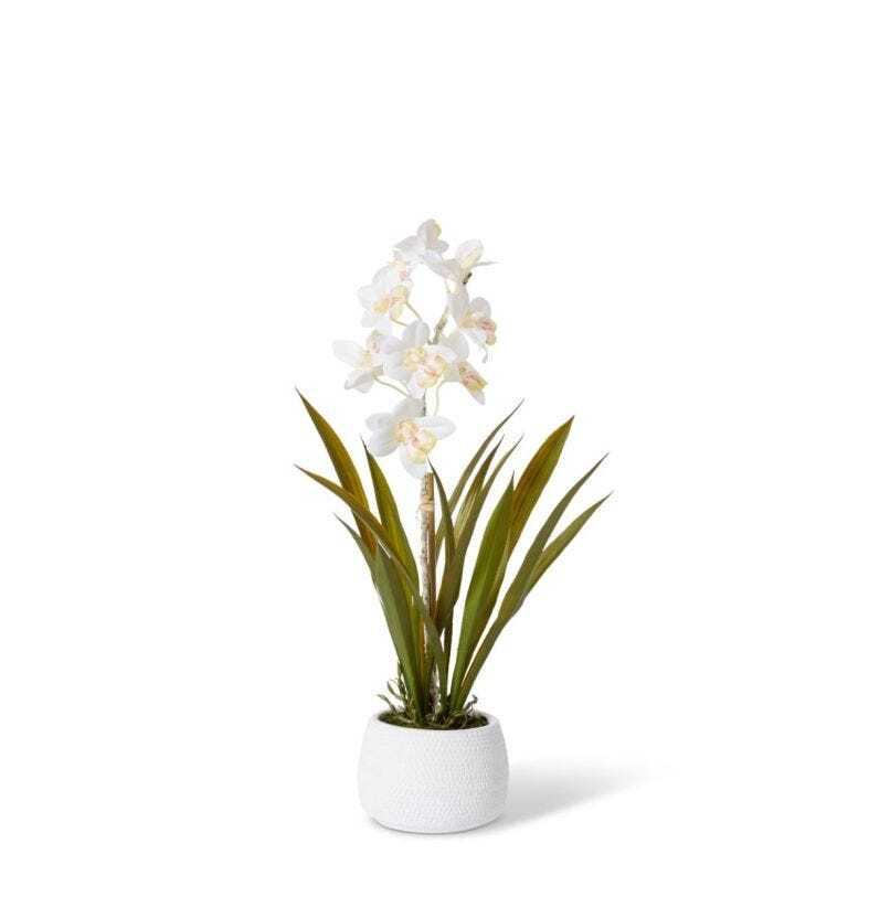 E Style Artificial White 48cm Plastic Cymbidium Hybrid Dimple Pot Flower