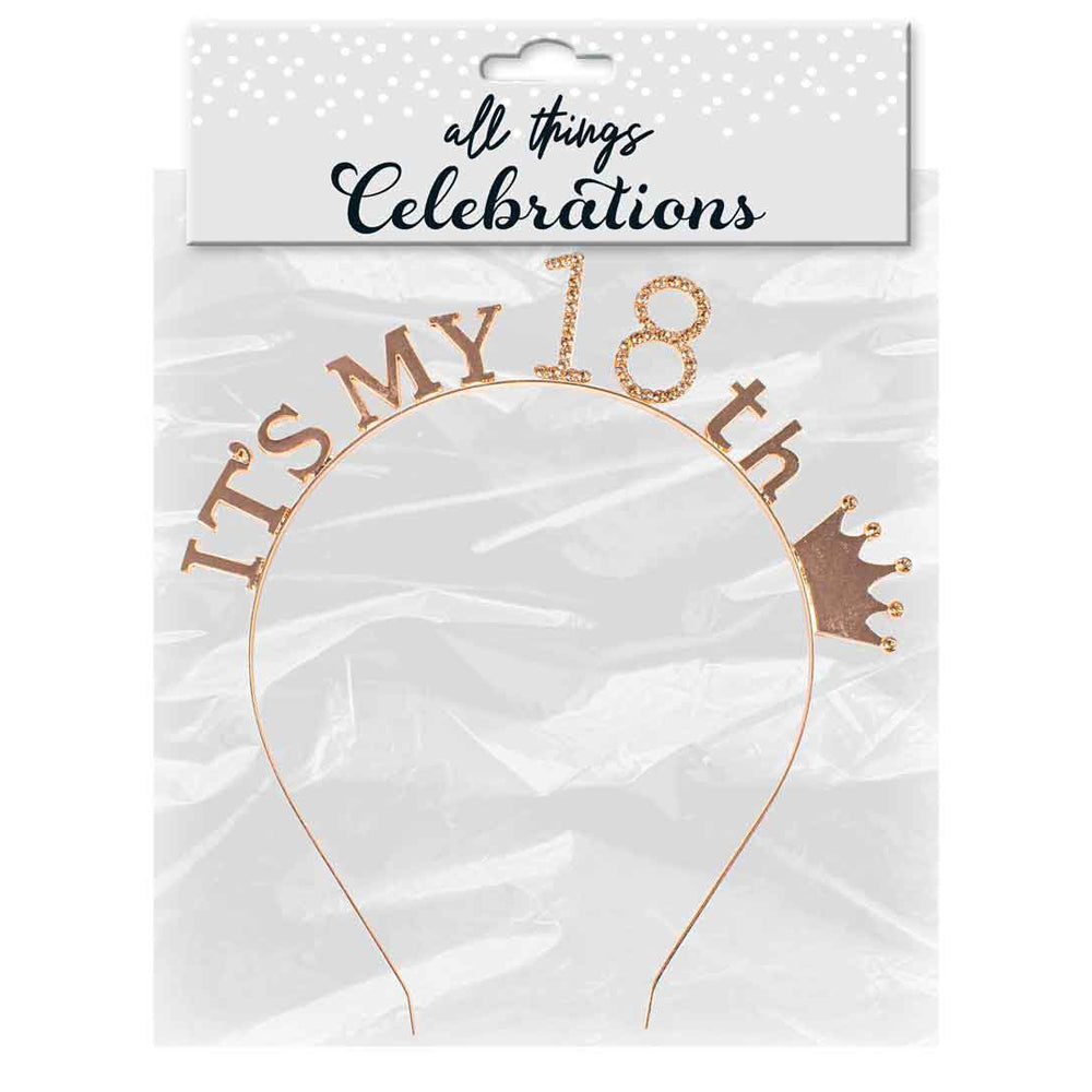 LMD Its My 18th Rose Gold Ladies Head Band Birthday Gift Party Favour Accessory (2 Pack) — image 3