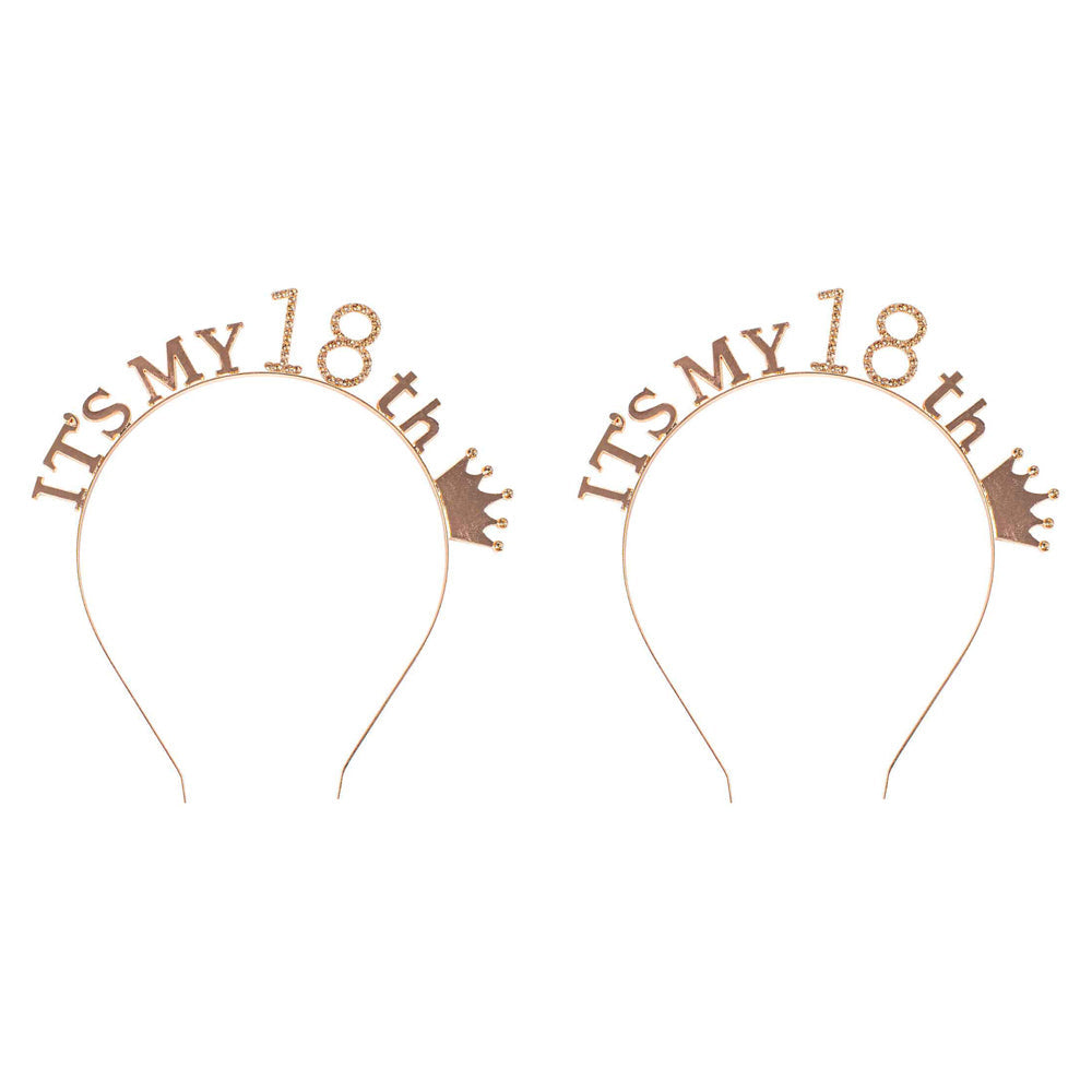 LMD Its My 18th Rose Gold Ladies Head Band Birthday Gift Party Favour Accessory (2 Pack)