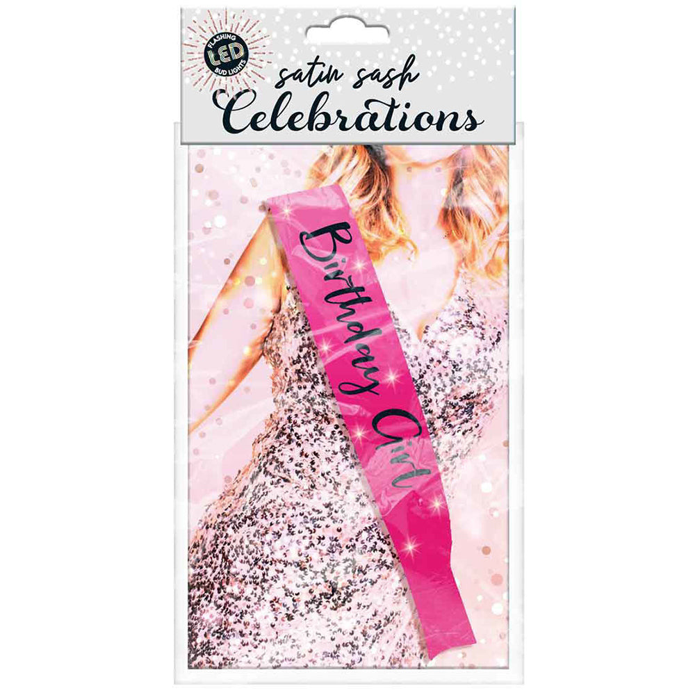 LMD Flashing Birthday Girl Sash Pink With Black Lettering Girls Costume Celebration — image 2