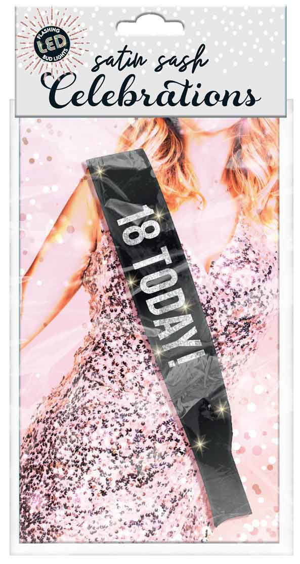 LMD Black 18th Flashing Sash Black With Silver Foil Lettering Girls Birthday Costume — image 3