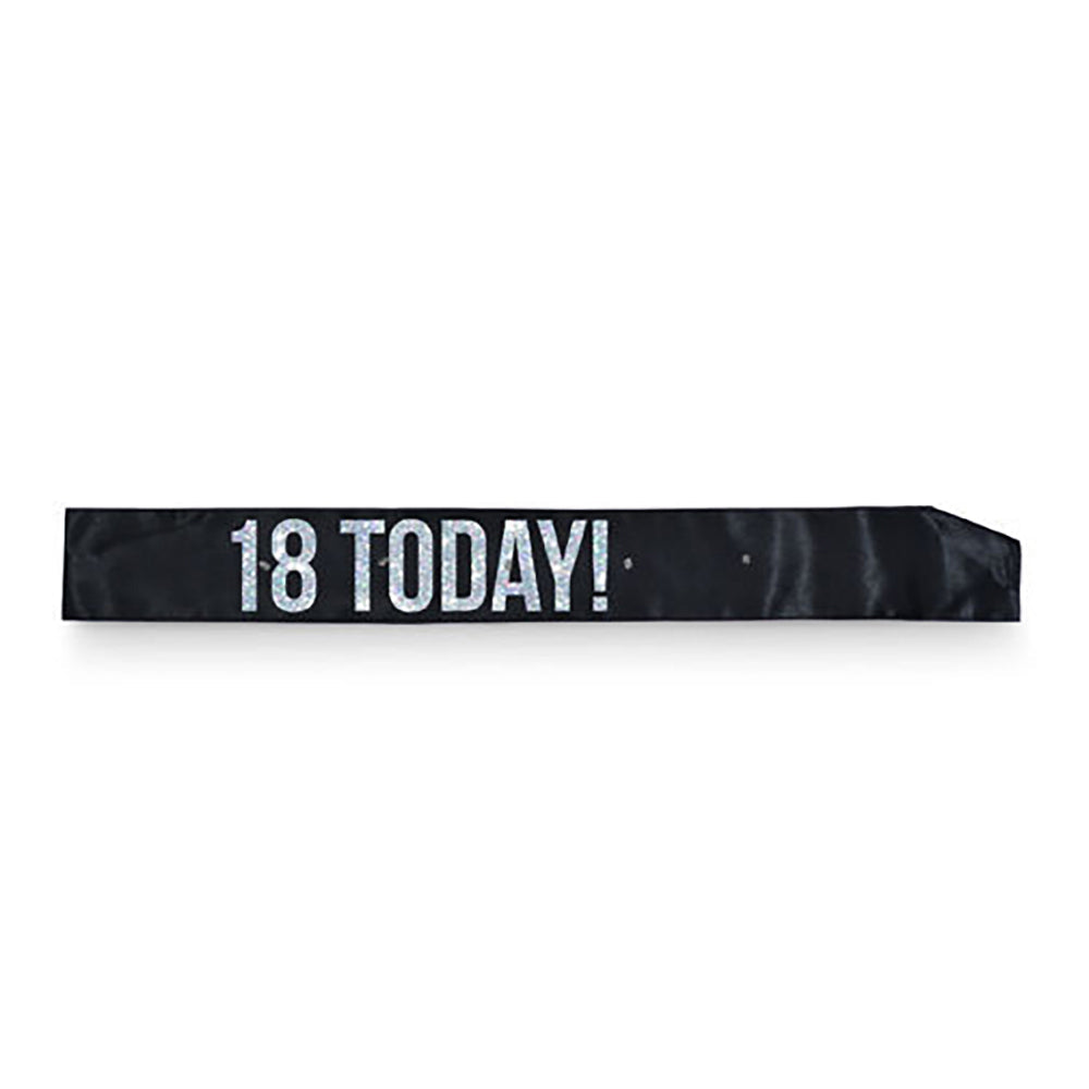 LMD Black 18th Flashing Sash Black With Silver Foil Lettering Girls Birthday Costume