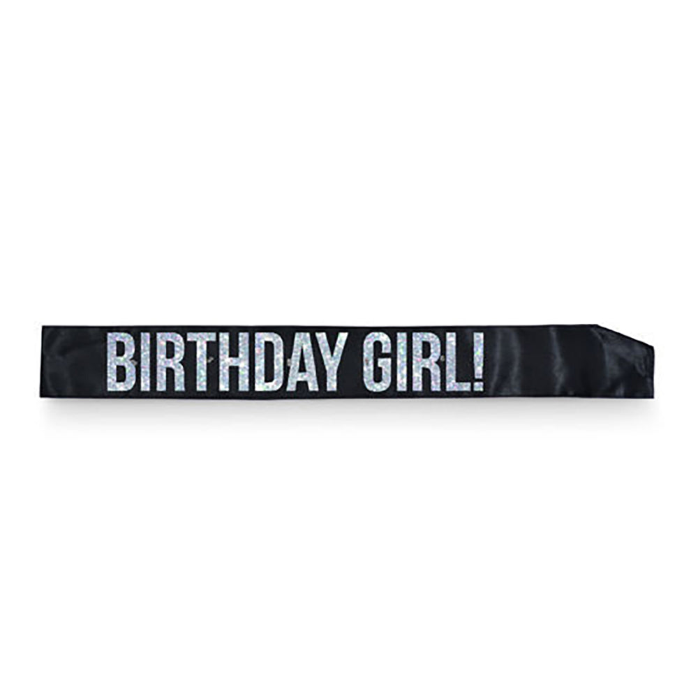 LMD Black Bday Girl Flashing Sash Black With Silver Foil Lettering Girls Costume