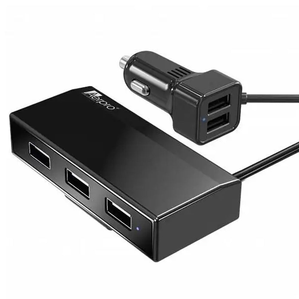 Aerpro 9.6A Five Port USB In-Car Socket Phone Charger w/1.8m Cable 12/24V Black