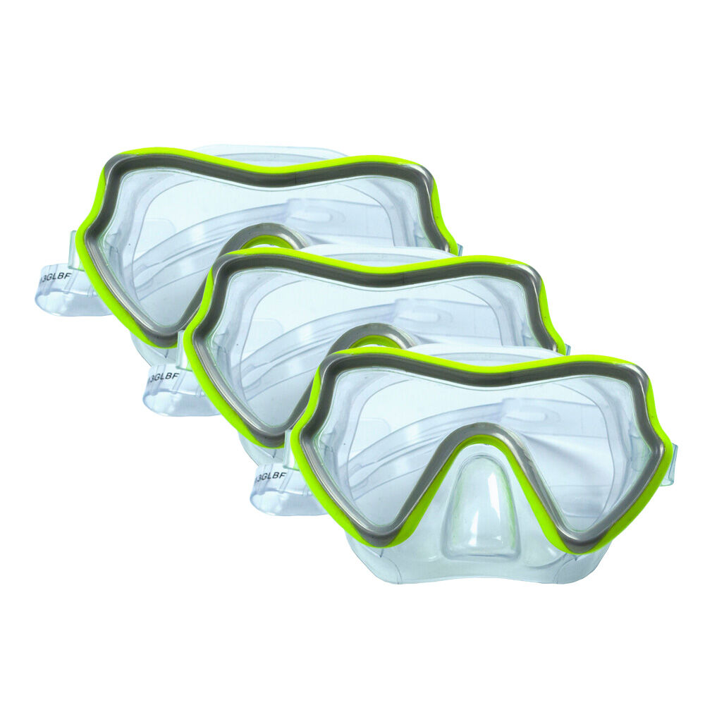 Aqua Leisure Clear Lens Snorkelling Scuba Mask w/ Adjustable Strap Assorted (3 Pack)