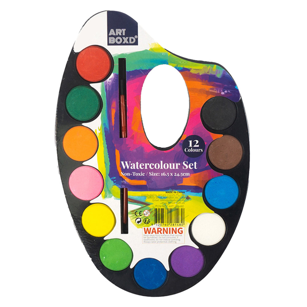Art Boxd 24.5cm Watercolour Palette Painting Set 12 Colours w/ Paint Brush (12 Pack) — image 2