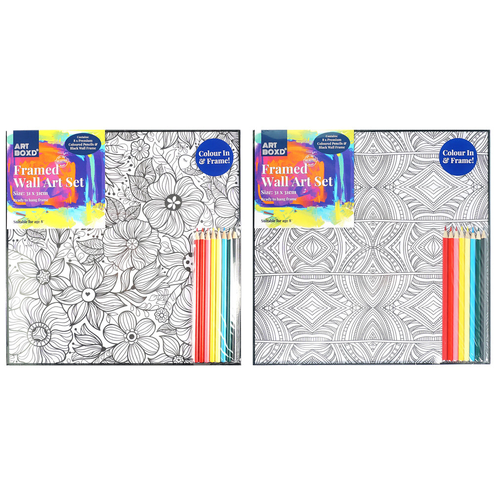 Art Boxd 31cm Framed Colour-In Wall Hanging Art Set w/ Coloured Pencil Assorted — image 2