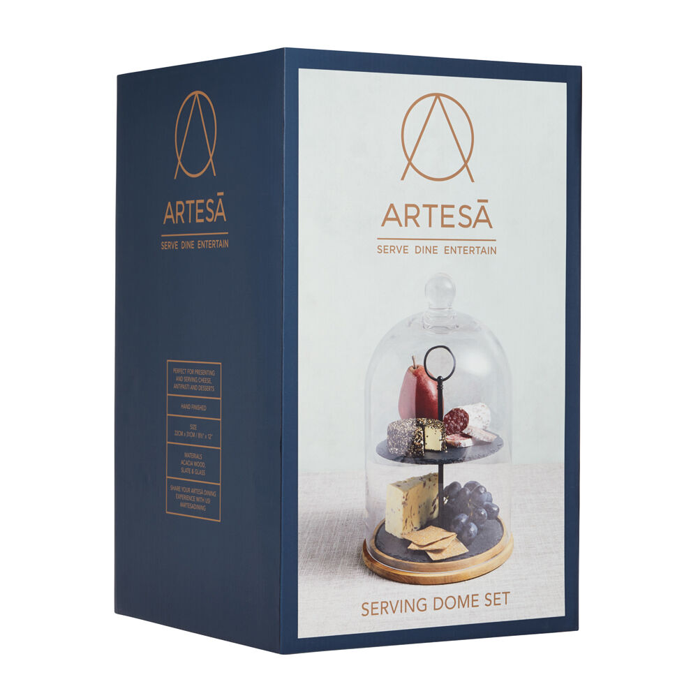 Artesa Appetiser Two Tier Serving Dome With Wood Base Slate Trays Glass Dome — image 2