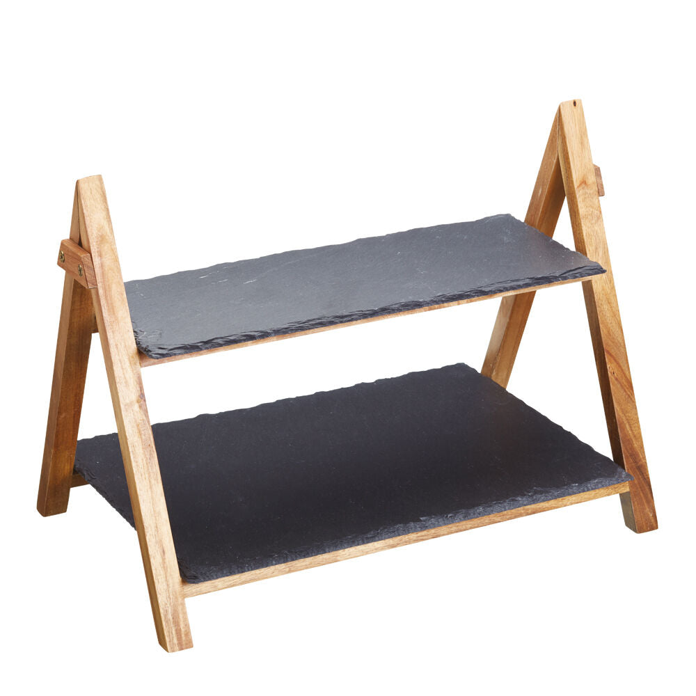 Artesa 2 Tier Slate And Wood Food Serving Tray Stand Charcuterie Pastries