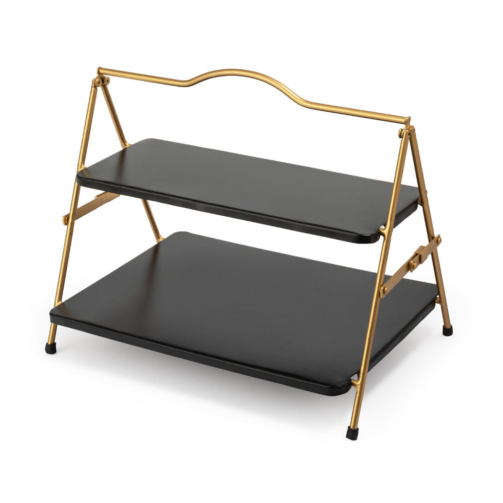 Artesa 39x26cm Black/Gold 2 Tier Metal Serving Tray/Stand Charcuterie Pastries