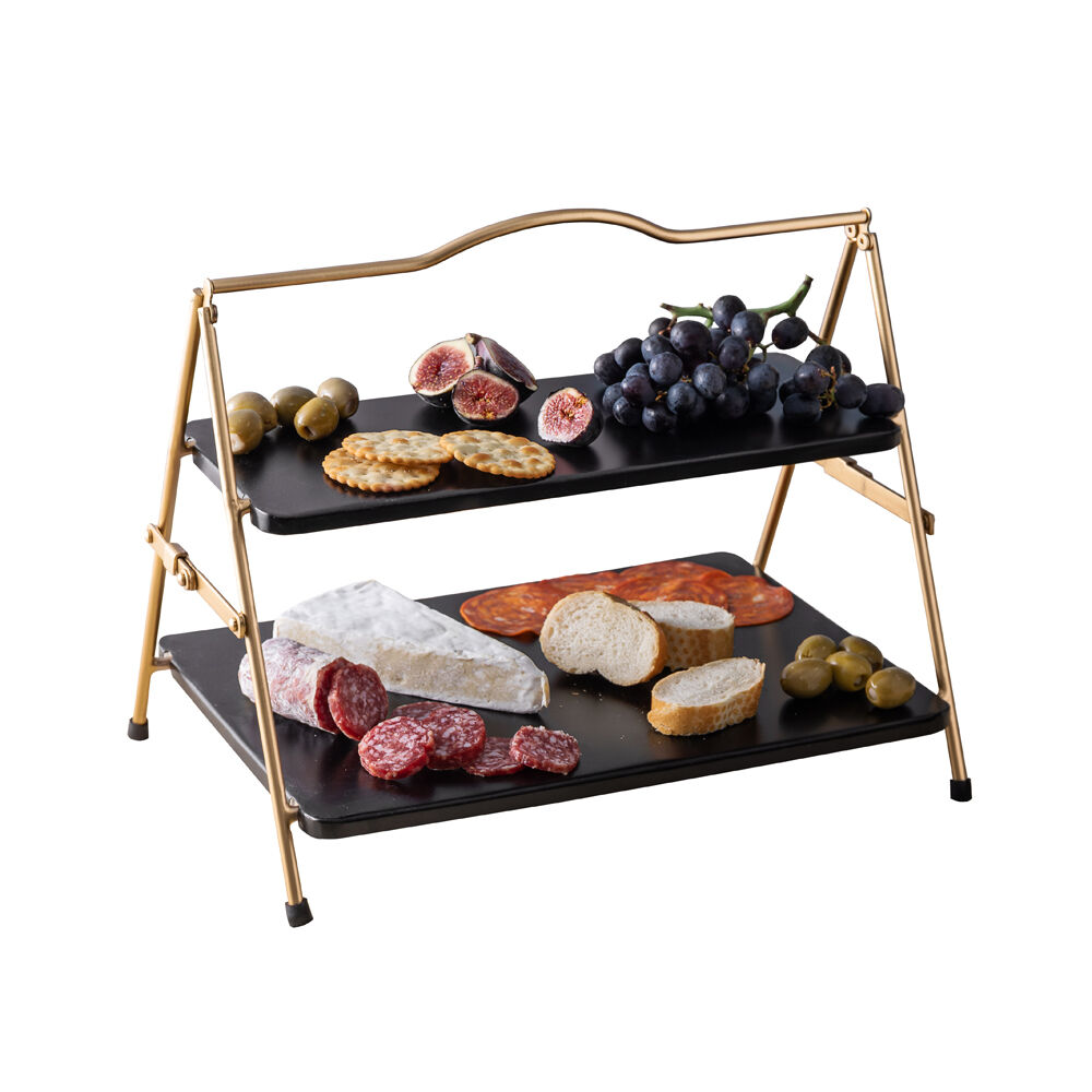 Artesa 39x26cm Black/Gold 2 Tier Metal Serving Tray/Stand Charcuterie Pastries — image 3