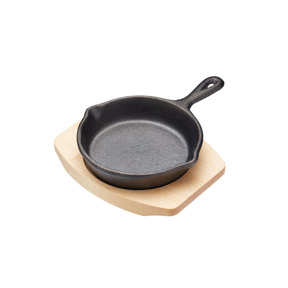 Artesa 11cm Cast Iron Round Small Fry Pan/Serving Skillet w/Wooden Board