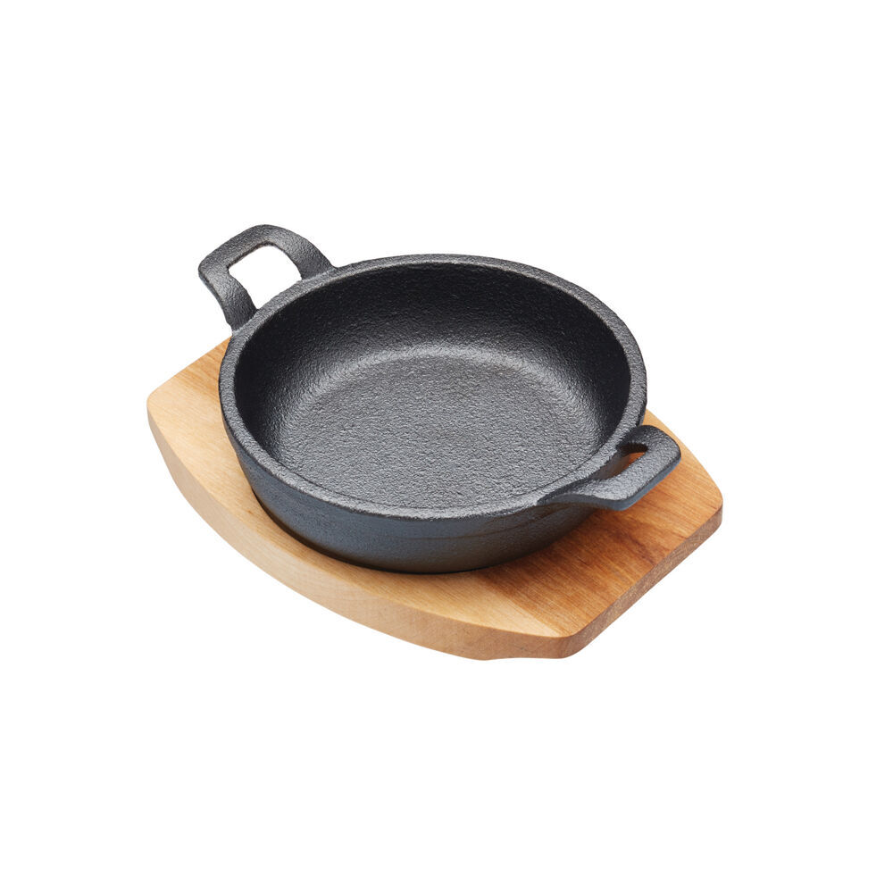 Artesa Cast Iron Mini Gratin Dish/Serving Skillet w/Maple Wood Board 12.5cm (4 Pack) — image 2