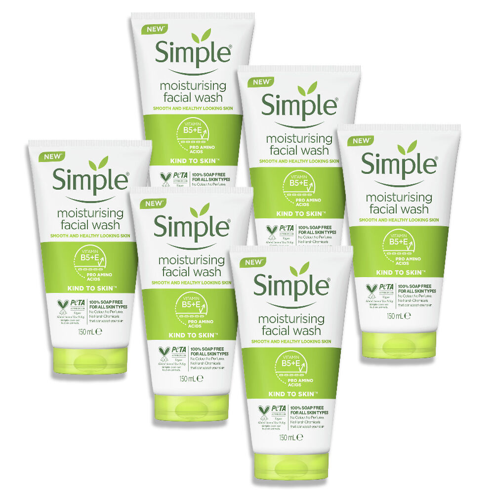 Simple Moisturising Facial Wash For All Skin Types Unscented 150ml (6 Pack)