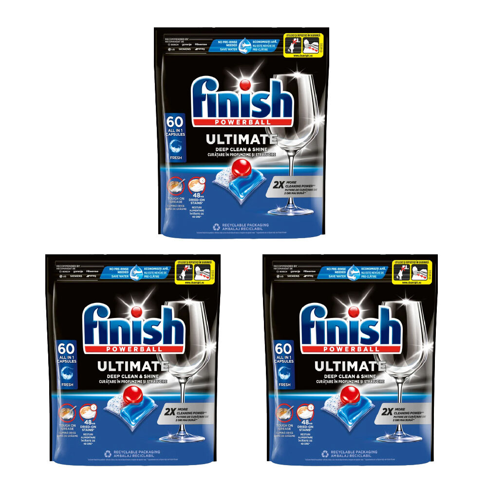 Finish 60pc Finish Powerball Ultimate Dishwasher Tablets Fresh Scented (3 Pack)