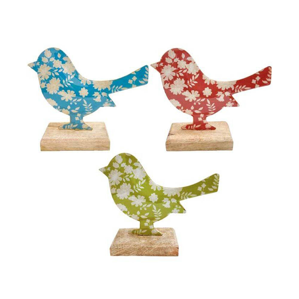 LVD Floral Bird Figurine Iron/Wood Home Tabletop Decor 15x13cm Assorted (3 Pack)