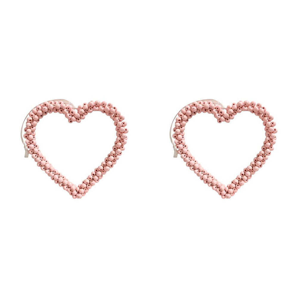 LVD Bead Heart Hanger Wooden Hanging Ornament Home/Garden Decor Pink 17cm (2 Pack)