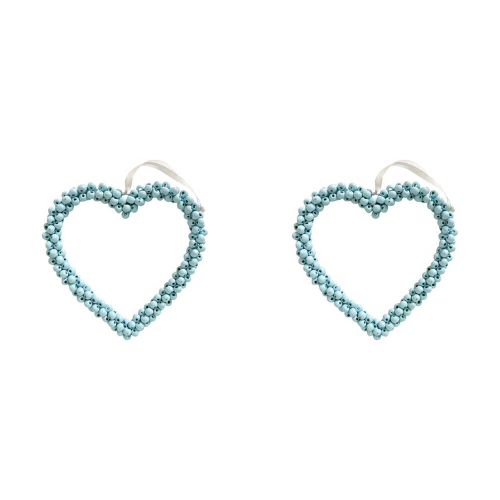 LVD Bead Heart Hanger Wooden Hanging Ornament Home/Garden Decor Blue 17cm (2 Pack)