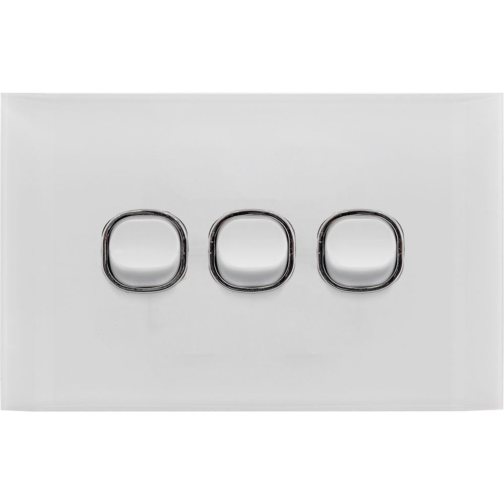 Doss ASW3 115mm Acrylic Wall Plate 3 Gang Light Power Switch 2 Way On/Off White