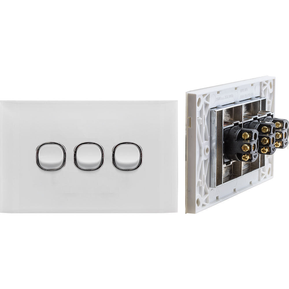 Doss ASW3 115mm Acrylic Wall Plate 3 Gang Light Power Switch 2 Way On/Off WHT (2 Pack) — image 4