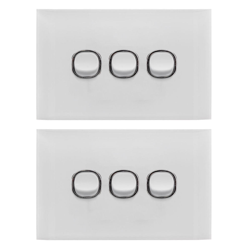Doss ASW3 115mm Acrylic Wall Plate 3 Gang Light Power Switch 2 Way On/Off WHT (2 Pack)
