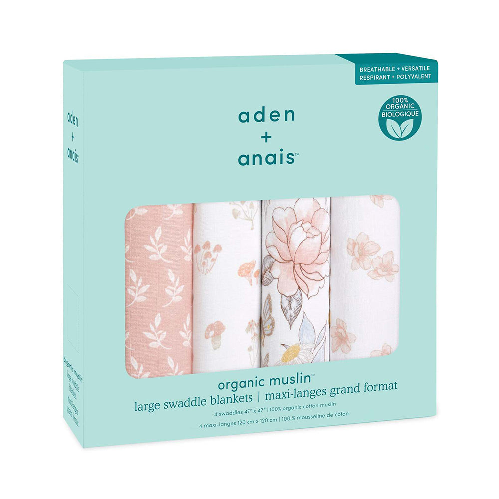 Aden & Anais Aden Anais Earthly 120x120cm Organic Muslin Swaddle Baby/Infant Blanket (4 Pack)
