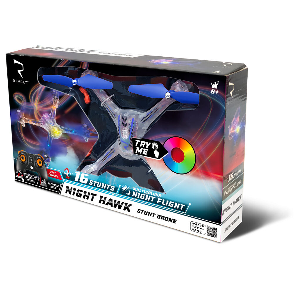 Revolt Remote Control Night Hawk Stunt LED Drone Kids Easy Fly Features