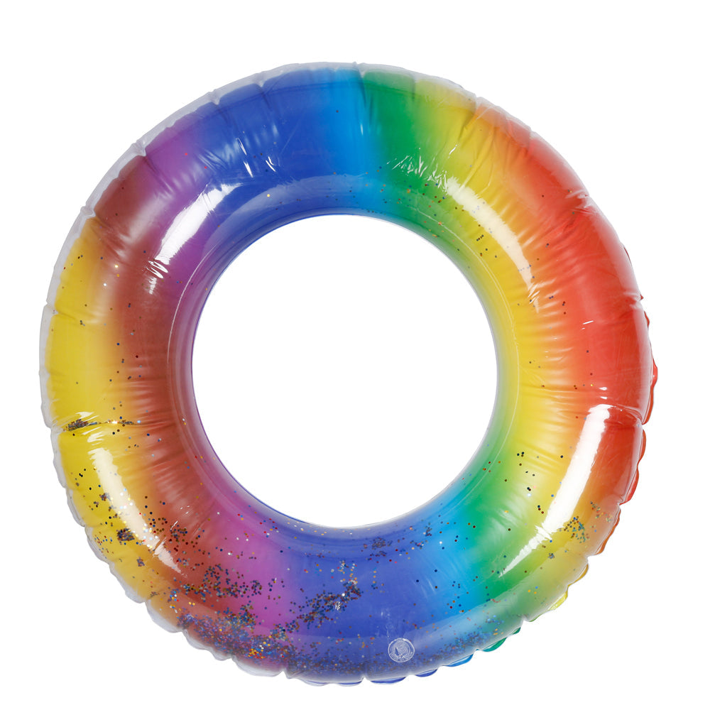 Airtime Rainbow Camping Swim 78cm Ring Outdoor w/ Transparent Design Glitter