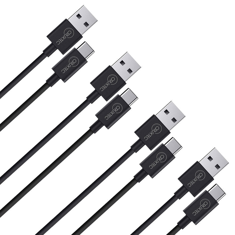 Cruxtec 1m USB-A 2.0 Male to USB Type-C Male Cable For Syncing/Charging Black (4 Pack)