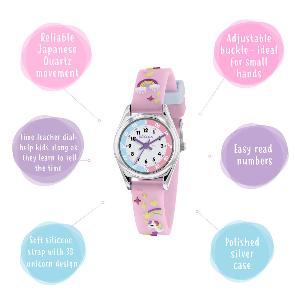 Tikkers Time Teacher Dial Unicorn Straps Watch with 3D Stickers - Pink — image 3