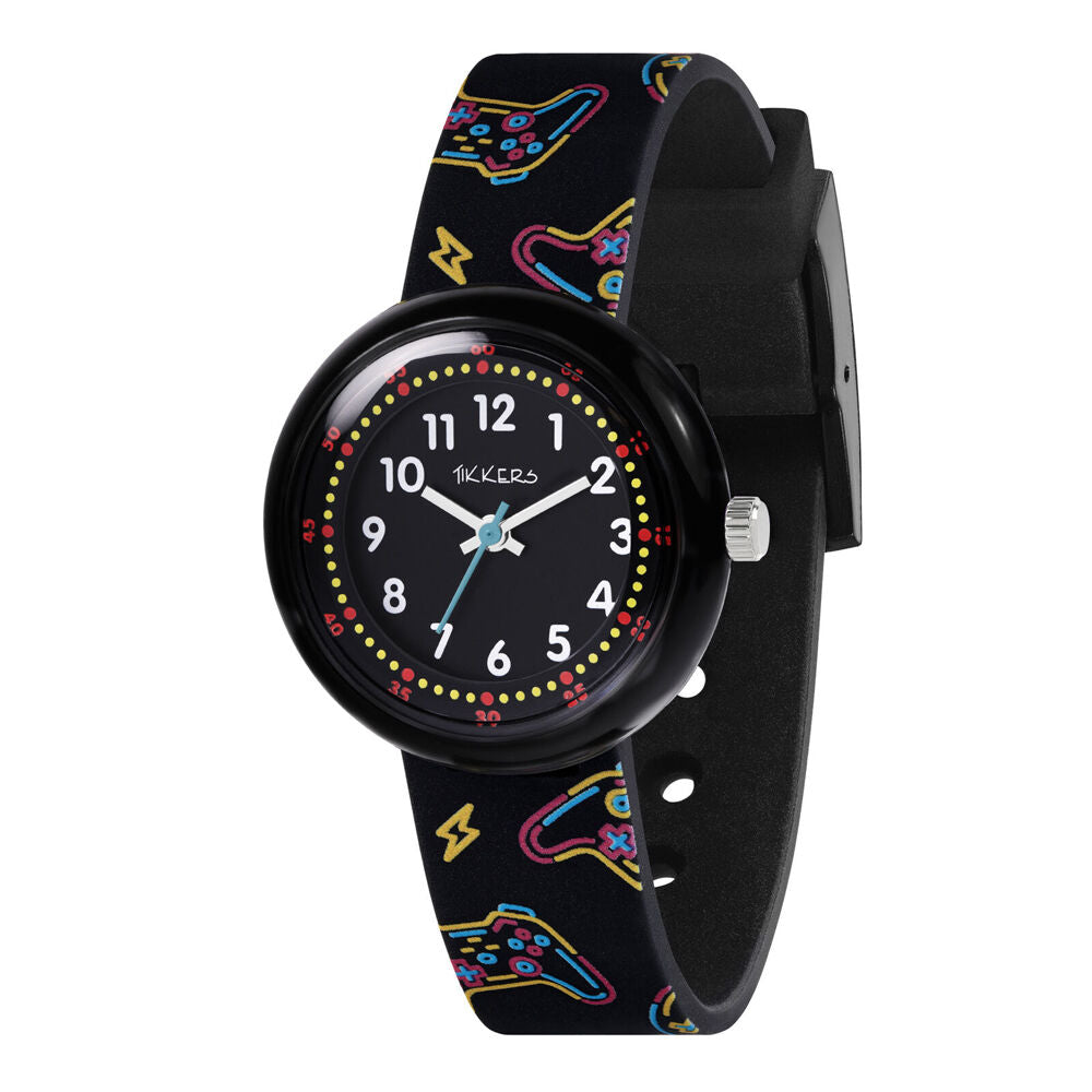 Tikkers Time Gaming Adjustable Dial Watch with Silicone Straps - Black