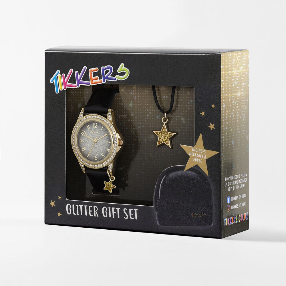 Tikkers Black Star Necklace with Straps, Watch & Purse Gift Set - Black