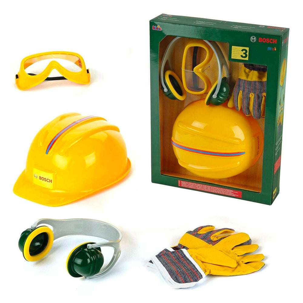 Bosch Helmet/Earmuffs/Safety Glasses/Glove Kids/Children Playing Toy Set 3+ (4 Pieces)