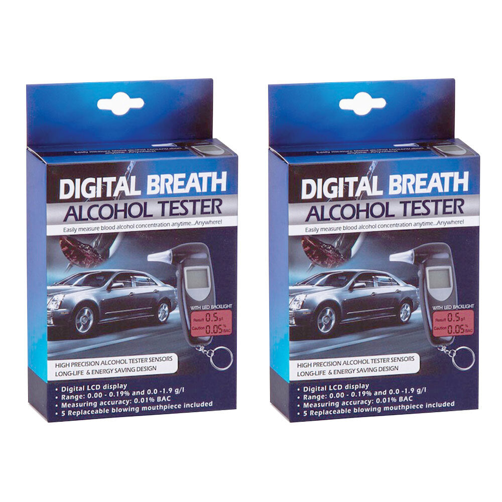 Digital Breath Alcohol Professional Tester LCD Analyser/Breathalyser Test BLK (2 Pack)