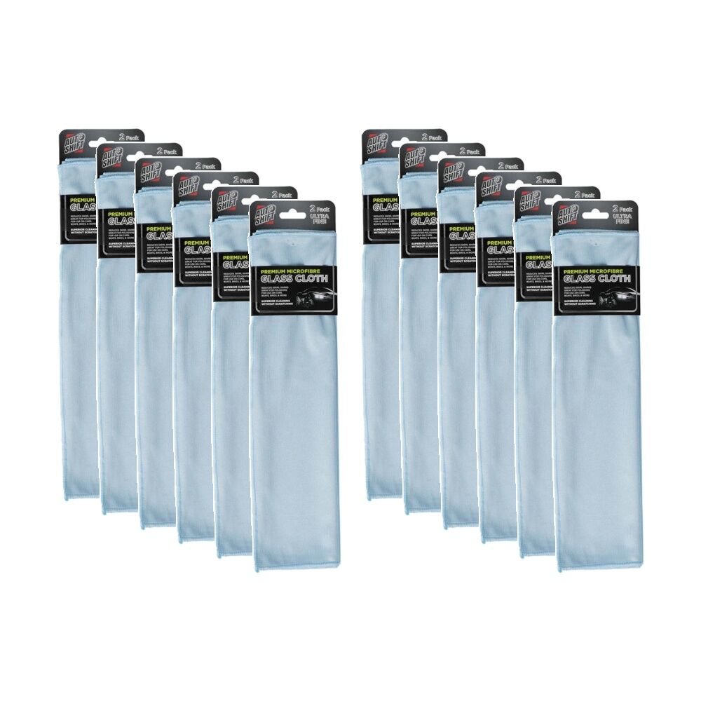Autoshift 2PK AutoShift Premium Microfibre Glass Cloth Car Cleaning Accessory 40x40cm (12 Pack)