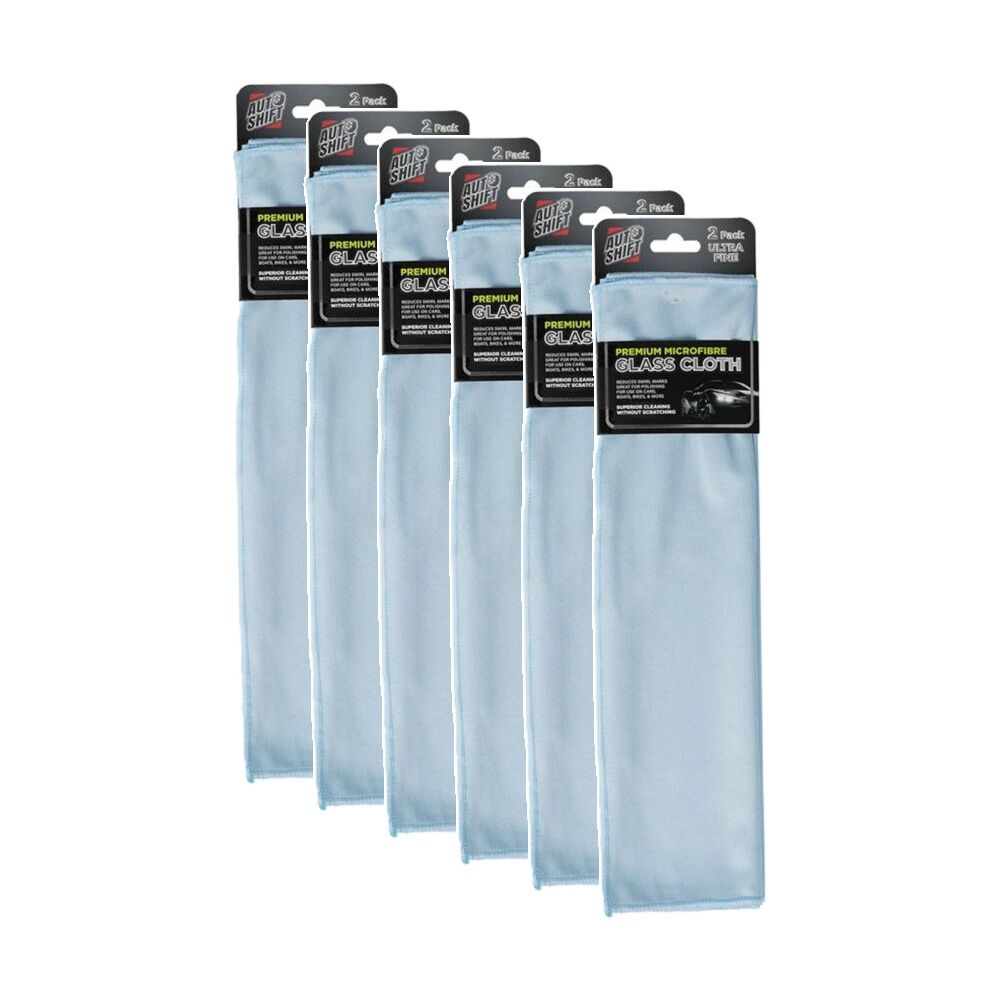 Autoshift 2PK AutoShift Premium Microfibre Glass Cloth Car Cleaning Accessory 40x40cm (6 Pack)