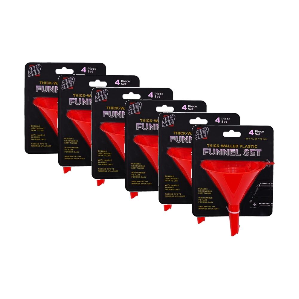 Autoshift 4pc AutoShift Thick-Walled Plastic Funnel Set Automotive 50/75/95/115mm Red (6 Pack)
