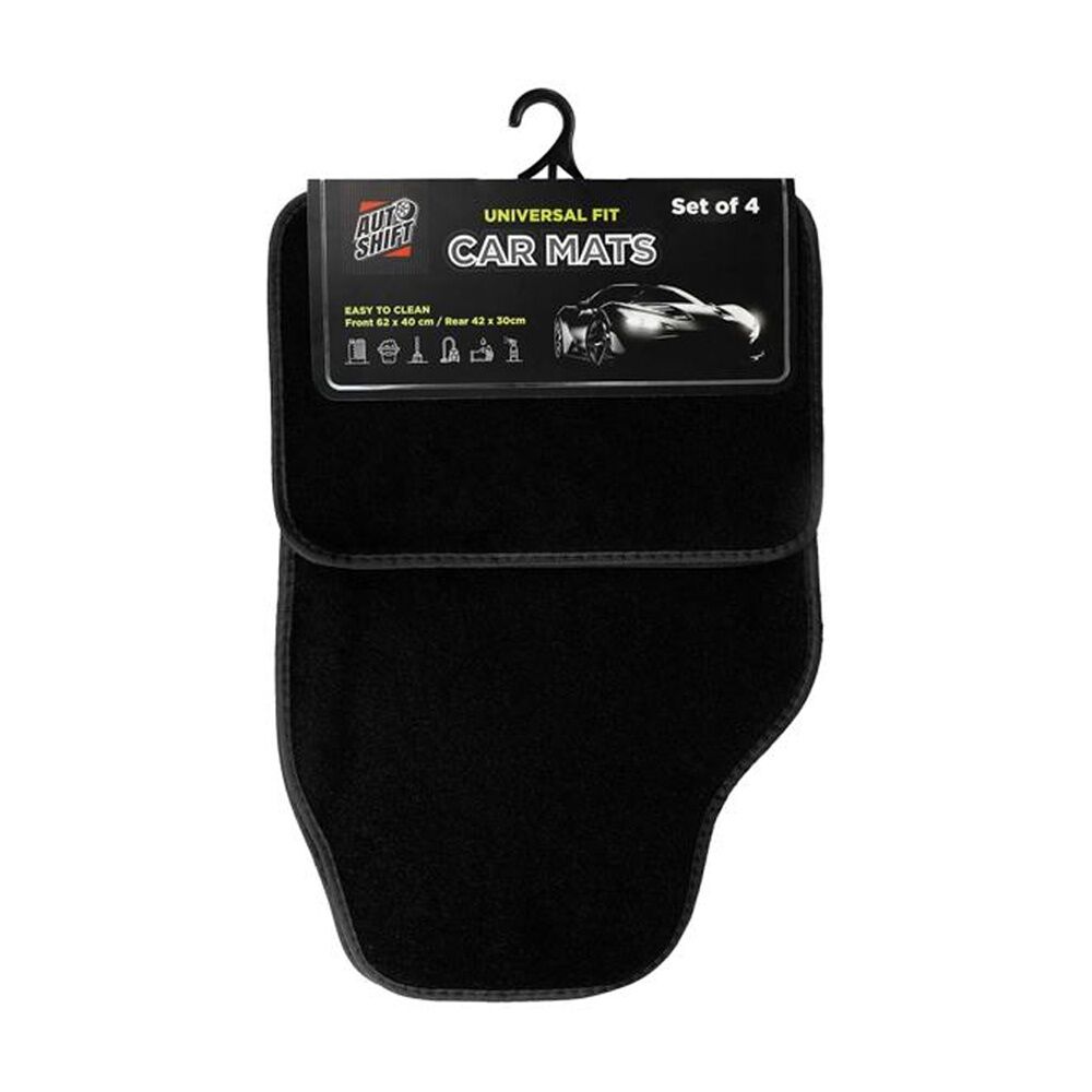 Autoshift Universal Fit Car Floormats Front & Rear Seats Black Carpet (4 Pieces)