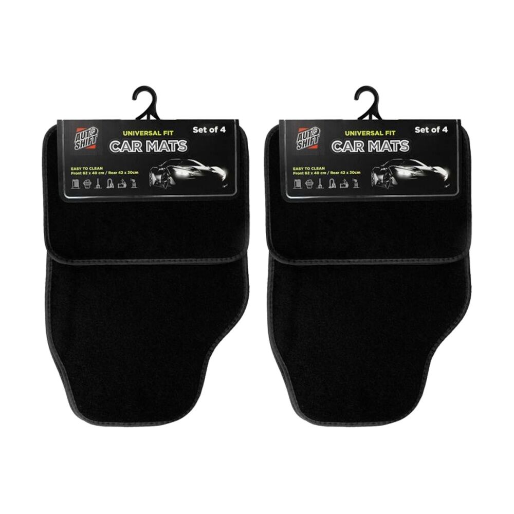 Autoshift 4pc AutoShift Universal Fit Car Floormats Front & Rear Seats Black Carpet (2 Pack)