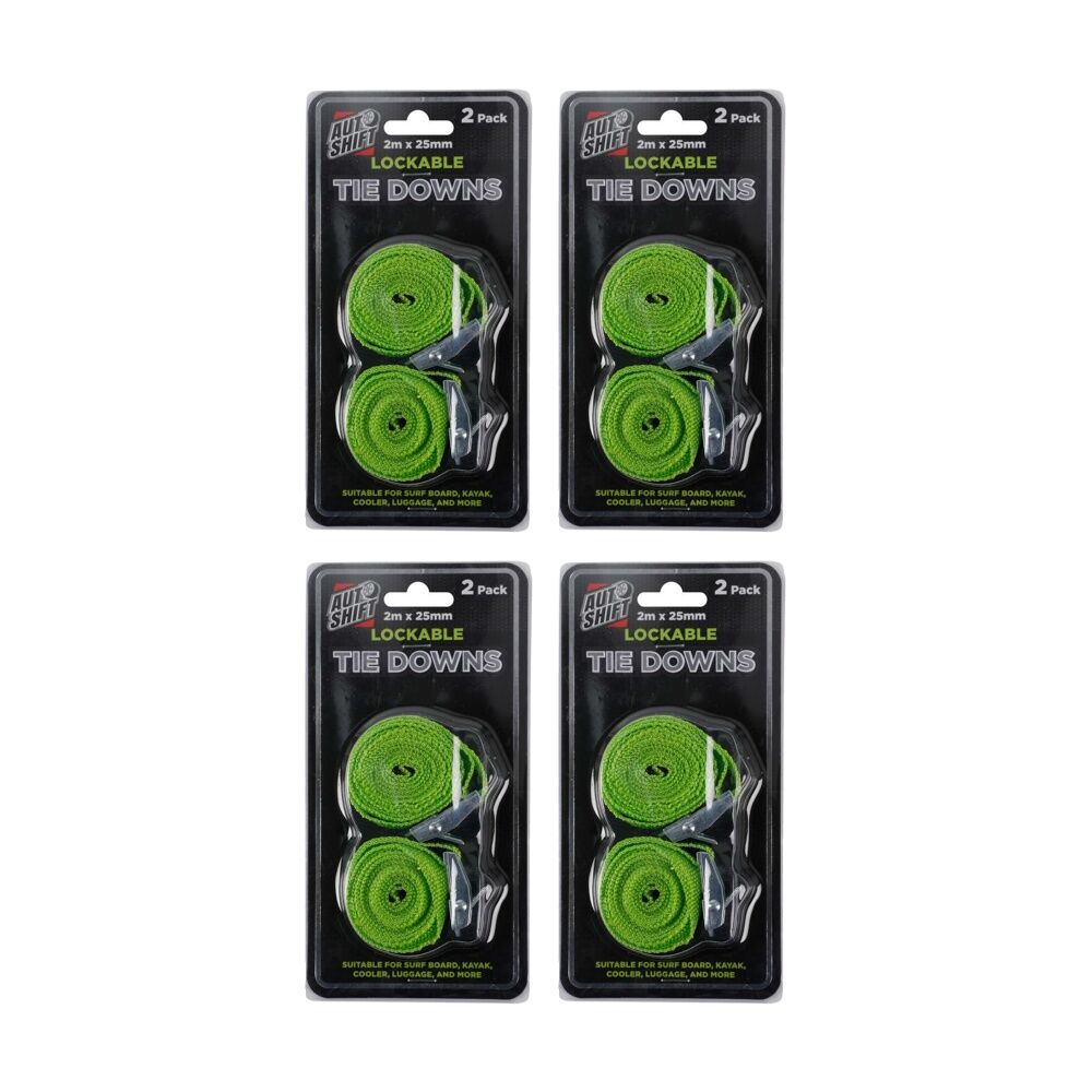 Autoshift 2PK AutoShift Lockable Tie Downs for Large Cargo Auto Accessory 2m Green (4 Pack)